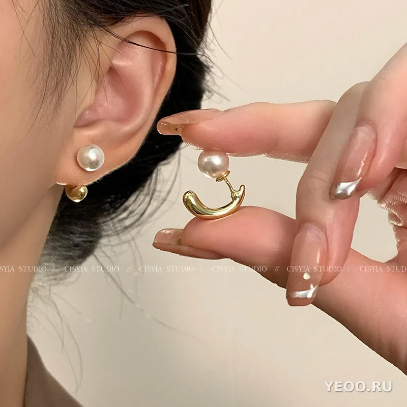 Серьги-гвоздики из серебра 925 пробы с жемчугом, женские, современный стиль