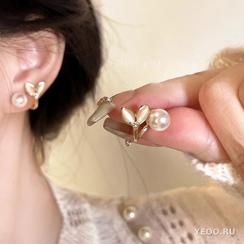 Серьги-гвоздики из серебра 925 пробы с жемчугом, женские, современный стиль