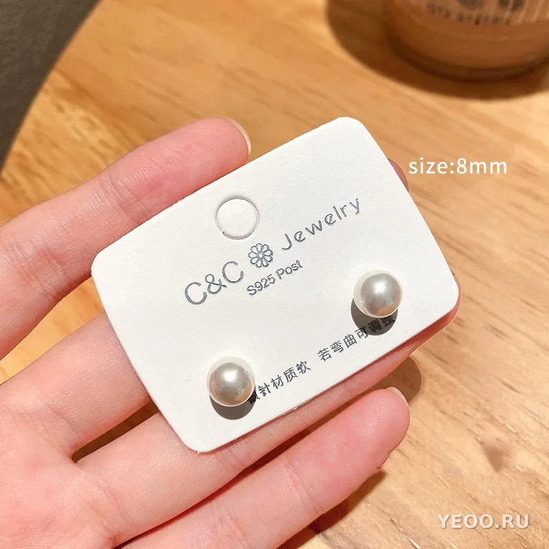 Серьги-гвоздики из серебра 925 пробы с жемчугом, женские, современный стиль