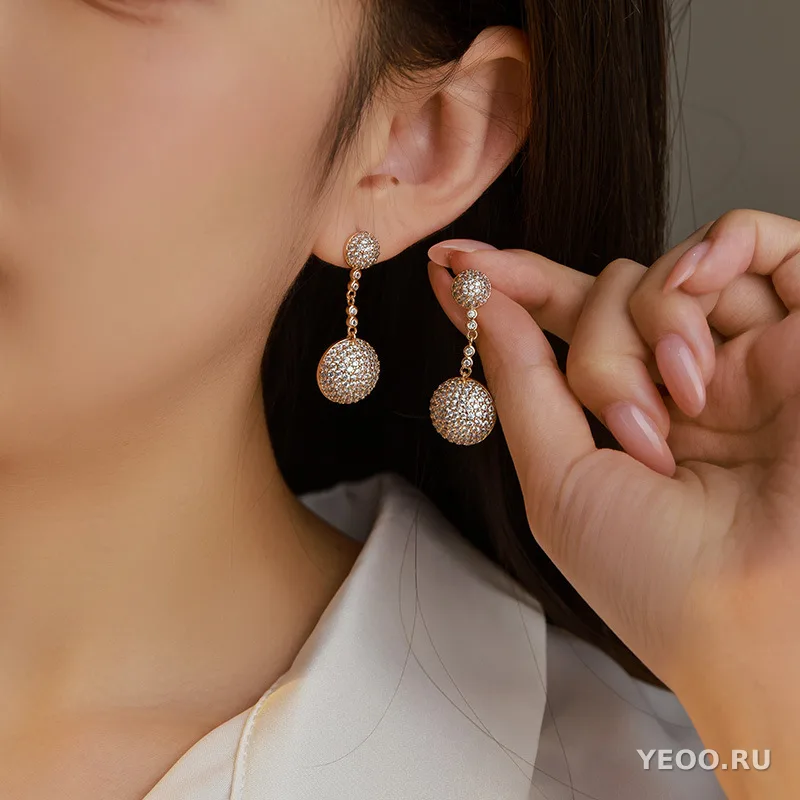 Серьги-подвески женские круглые длинные из сплава с цирконием, в стиле люкс