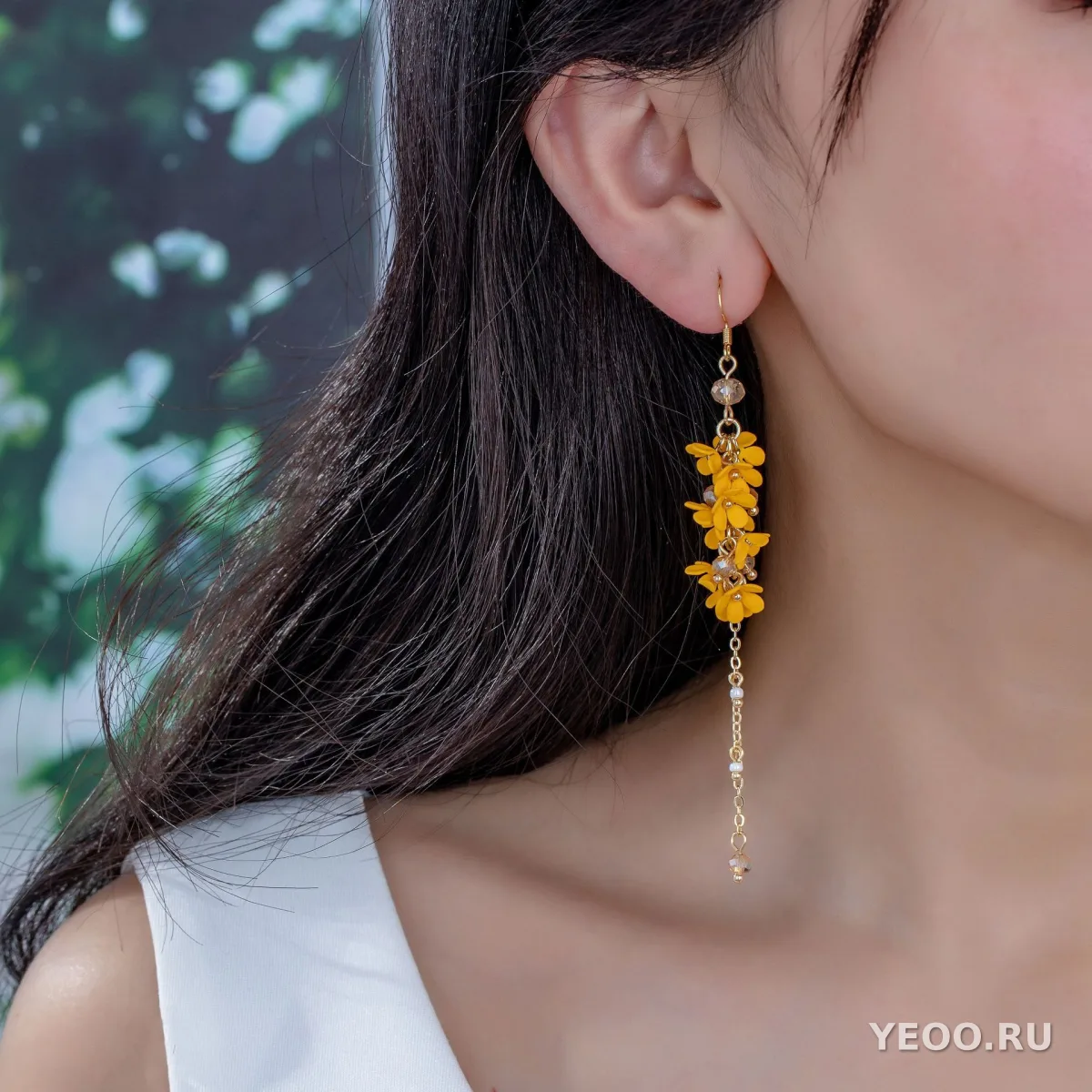 Серьги-подвески с цветочным узором и кисточками, длинные, в стиле «лесной эстетики»