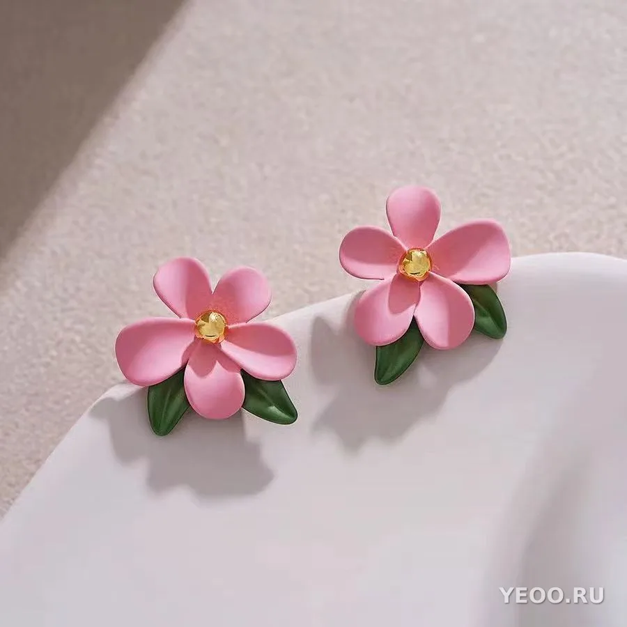 Розовые цветочные серьги-клипсы для детей, летние украшения в стиле дофамин