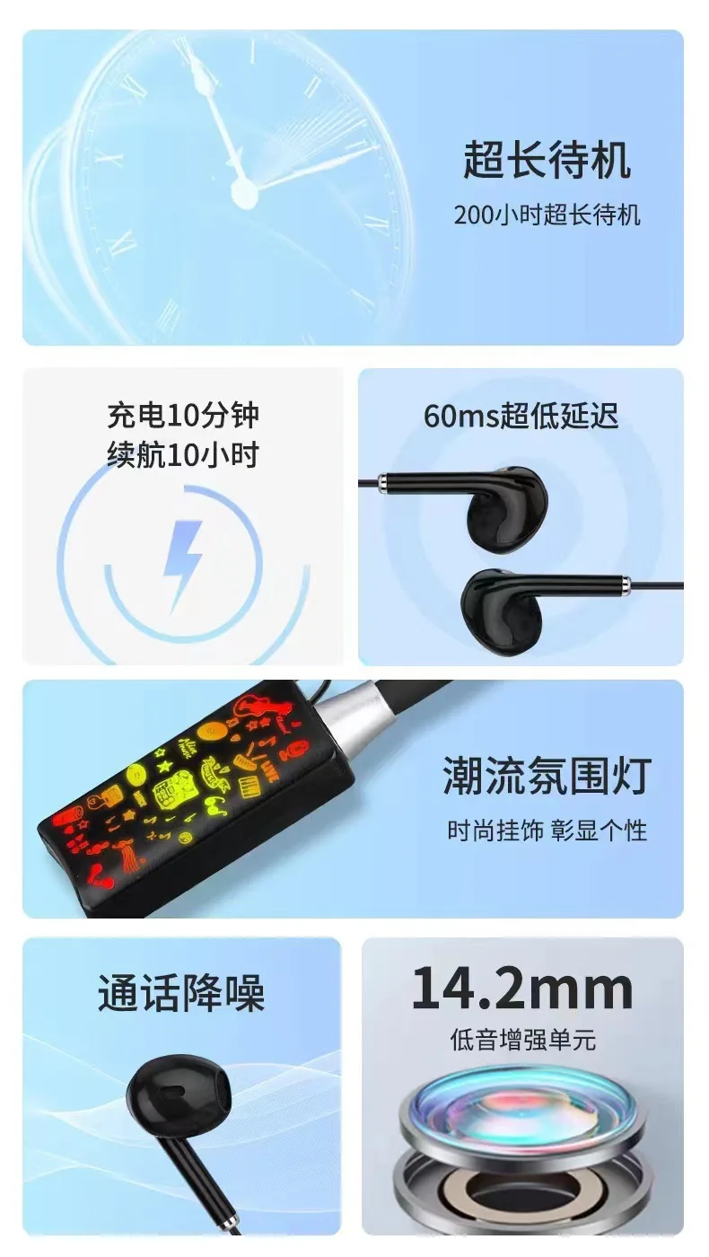 Беспроводные Bluetooth-наушники-ожерелье, вставные, спортивные, длительное время работы от аккумулятора