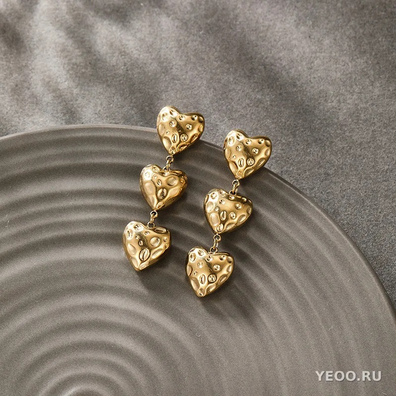 Серьги-подвески из нержавеющей стали 304, длинные, с эффектом складок и формой сердца
