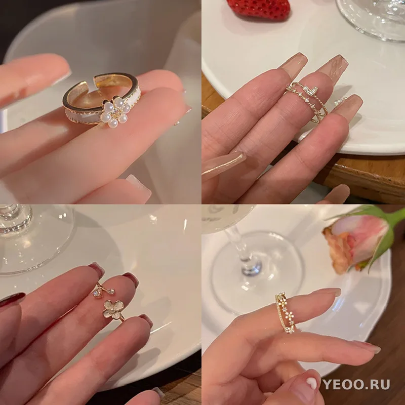 Кольцо женское с золочением, цветок, корейский стиль, изящное, модное