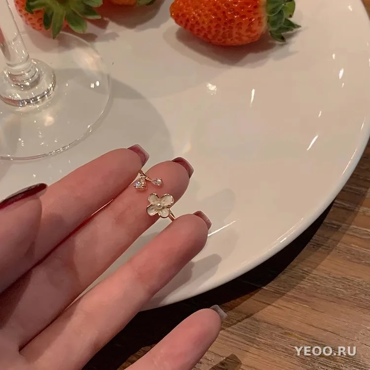 Кольцо женское с золочением, цветок, корейский стиль, изящное, модное