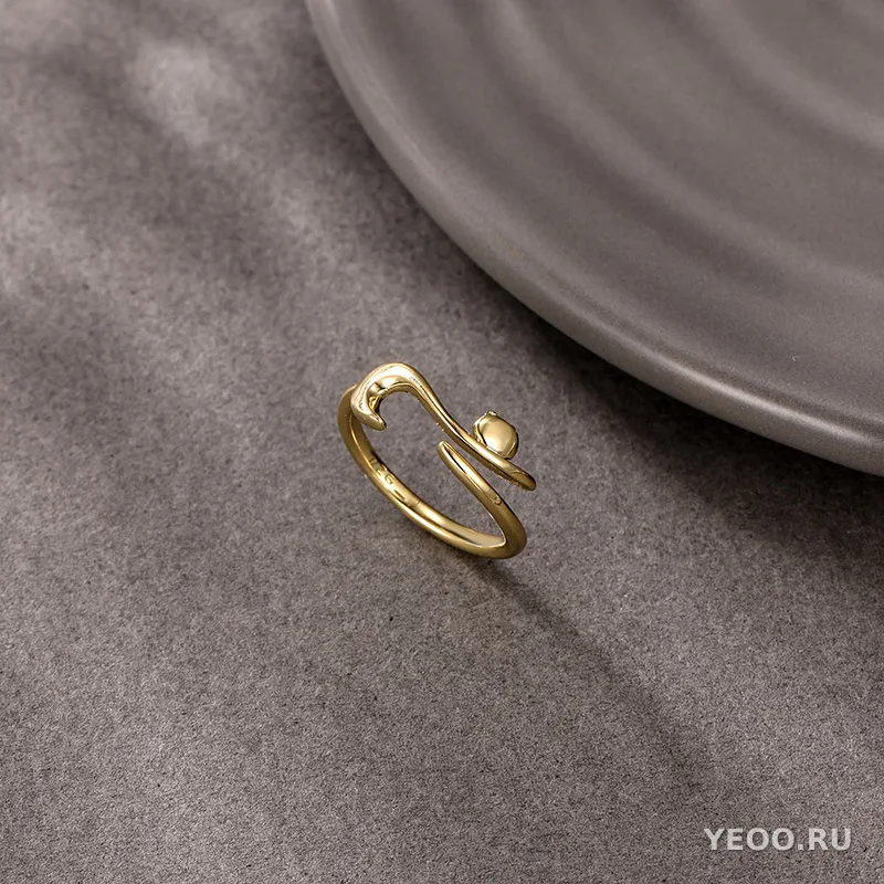 Кольцо с котиком, сплав с покрытием 14K, разомкнутое, регулируемое, японский и корейский стиль