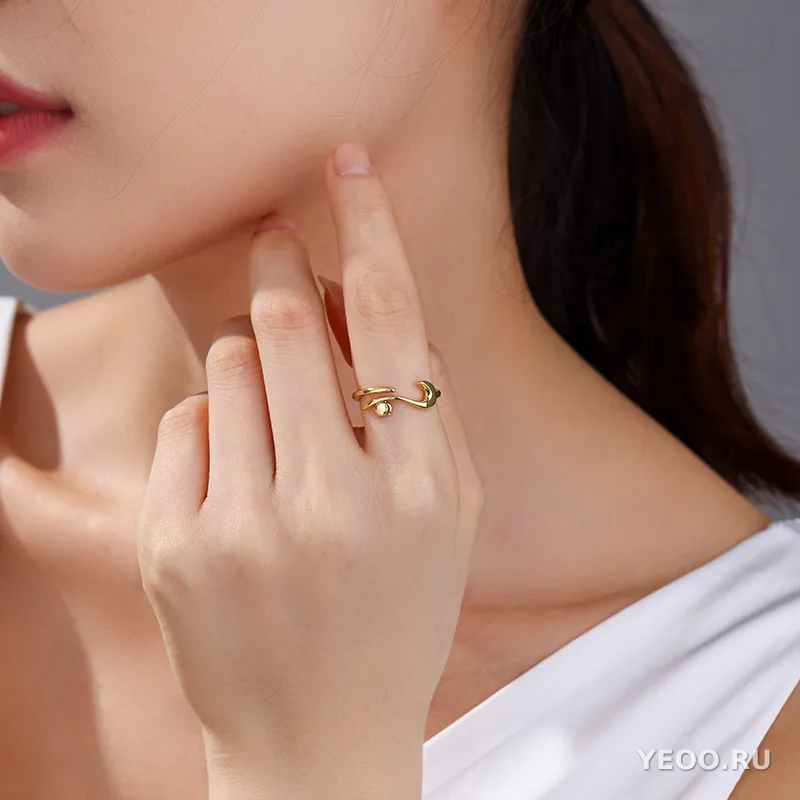 Кольцо с котиком, сплав с покрытием 14K, разомкнутое, регулируемое, японский и корейский стиль