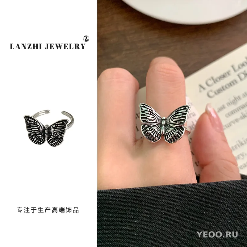 Кольцо из серебра 925 с котиком, разомкнутое, для указательного пальца, женское
