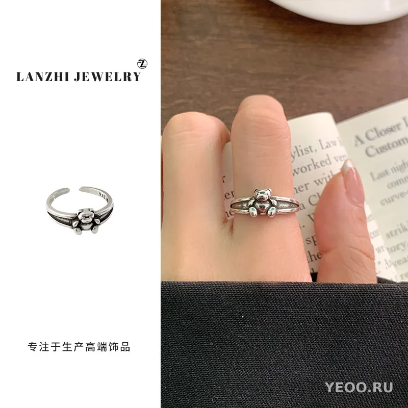 Кольцо из серебра 925 с котиком, разомкнутое, для указательного пальца, женское