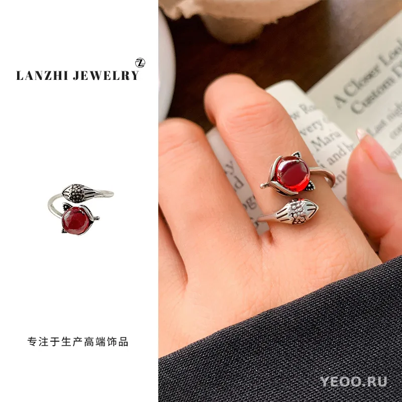 Кольцо из серебра 925 с котиком, разомкнутое, для указательного пальца, женское