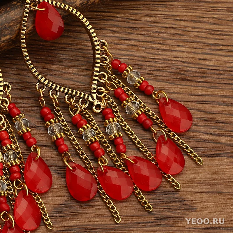 Длинные серьги-кисточки из смолы в богемском стиле, каплевидные
