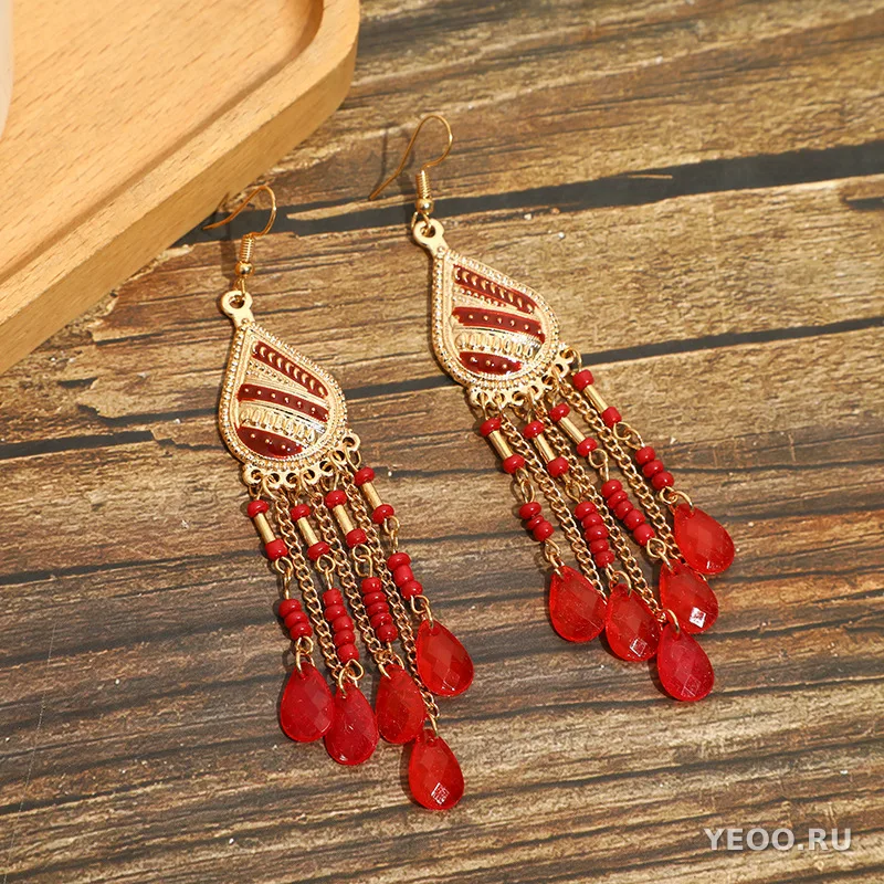 Длинные серьги-кисточки из смолы в богемском стиле, каплевидные