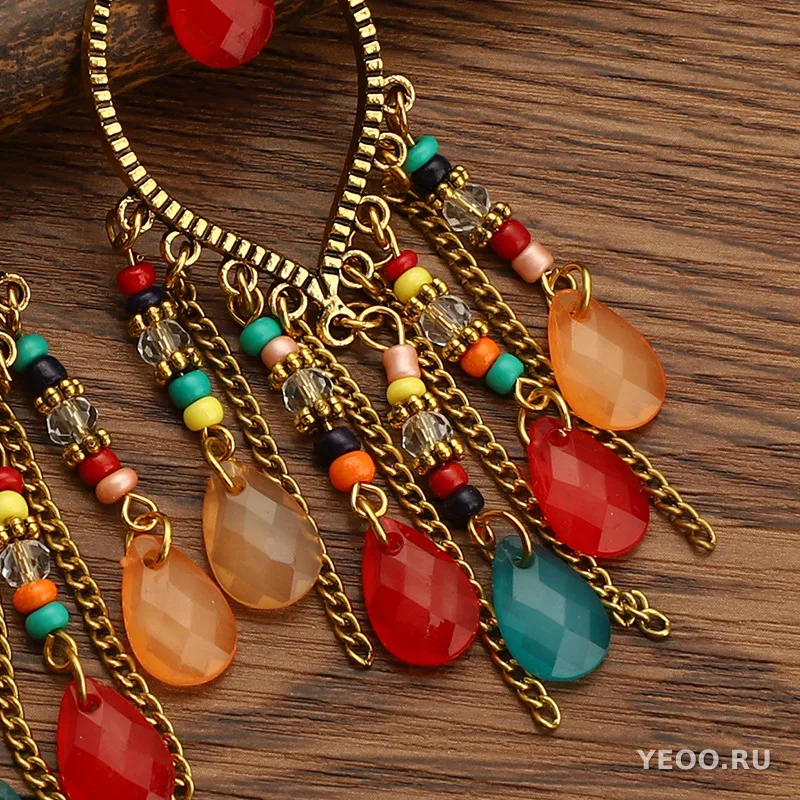Длинные серьги-кисточки из смолы в богемском стиле, каплевидные
