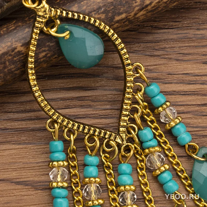 Длинные серьги-кисточки из смолы в богемском стиле, каплевидные