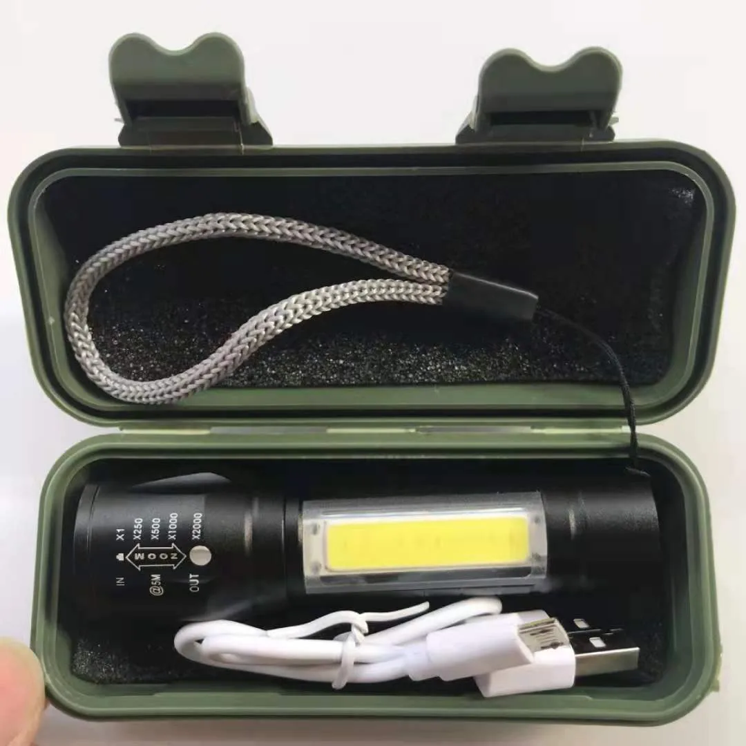 Светодиодный фонарь из алюминиевого сплава с зумом и боковым светом COB, USB-зарядка