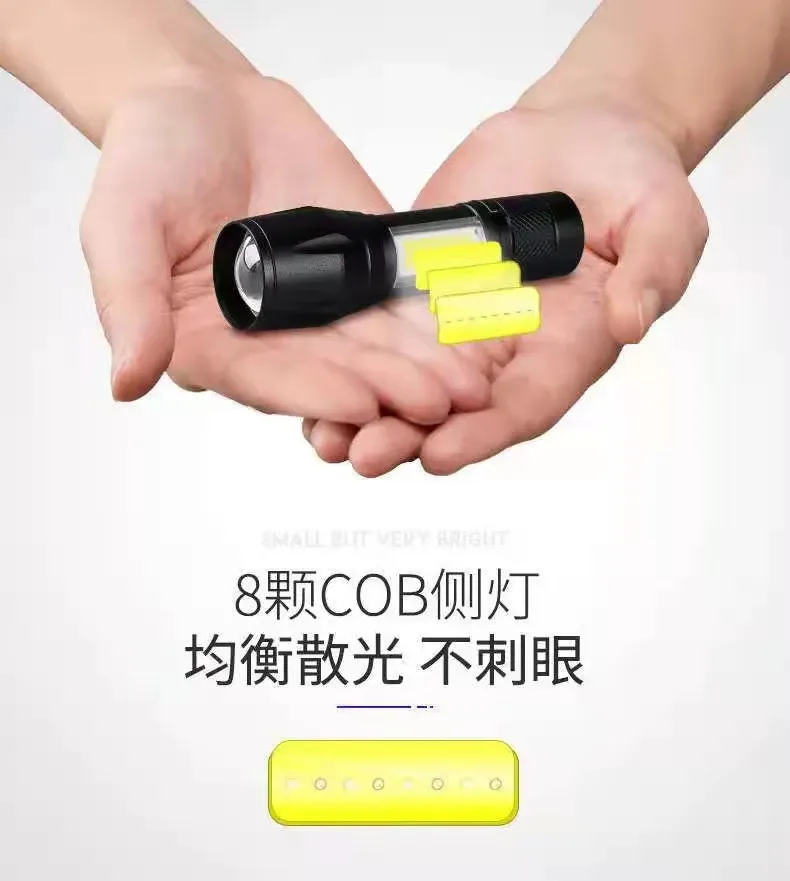 Светодиодный фонарь из алюминиевого сплава с зумом и боковым светом COB, USB-зарядка