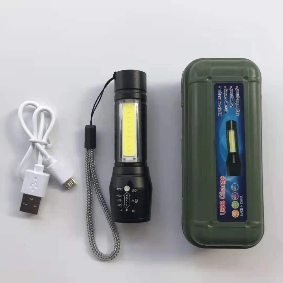 Светодиодный фонарь из алюминиевого сплава с зумом и боковым светом COB, USB-зарядка