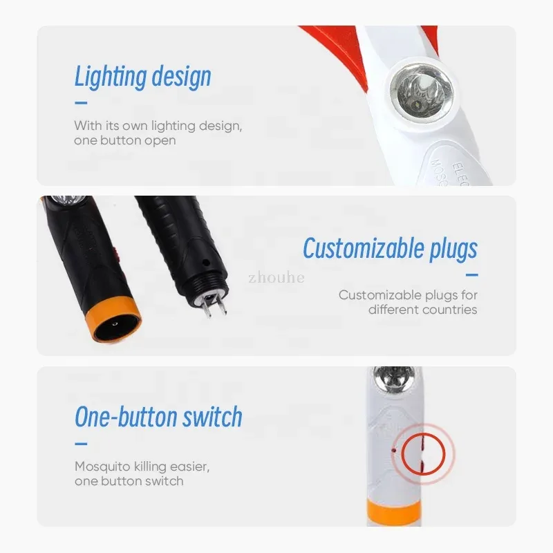 Многофункциональная электрическая мухобойка с LED-подсветкой, аккумуляторная
