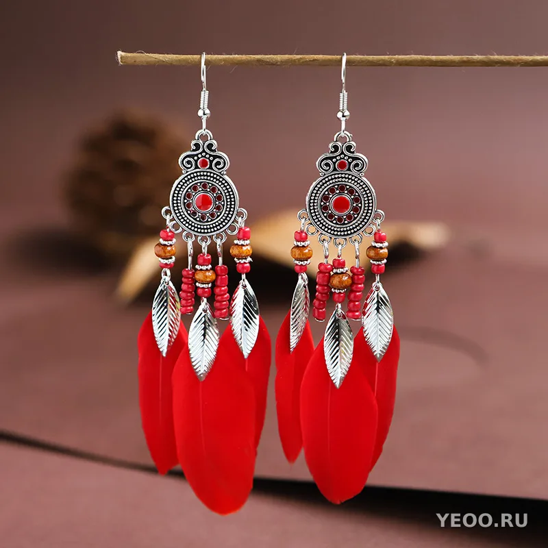 Бохо-серьги с перьями и кисточками, этнический стиль, для путешествий