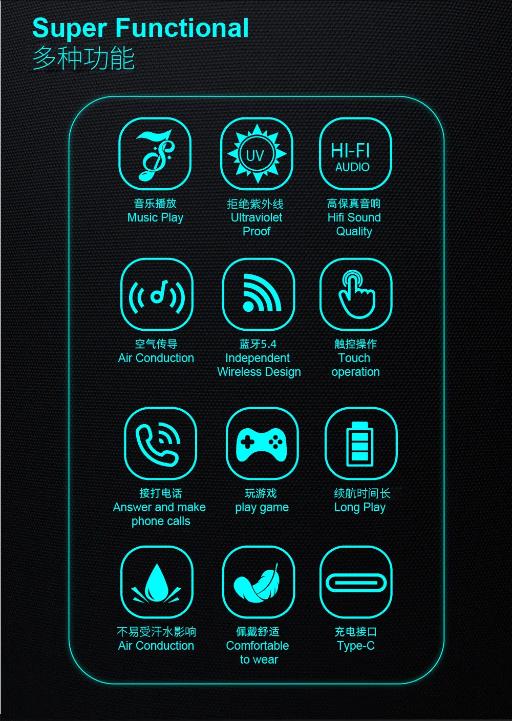 Bluetooth-очки с микрофоном и динамиками для музыки и звонков