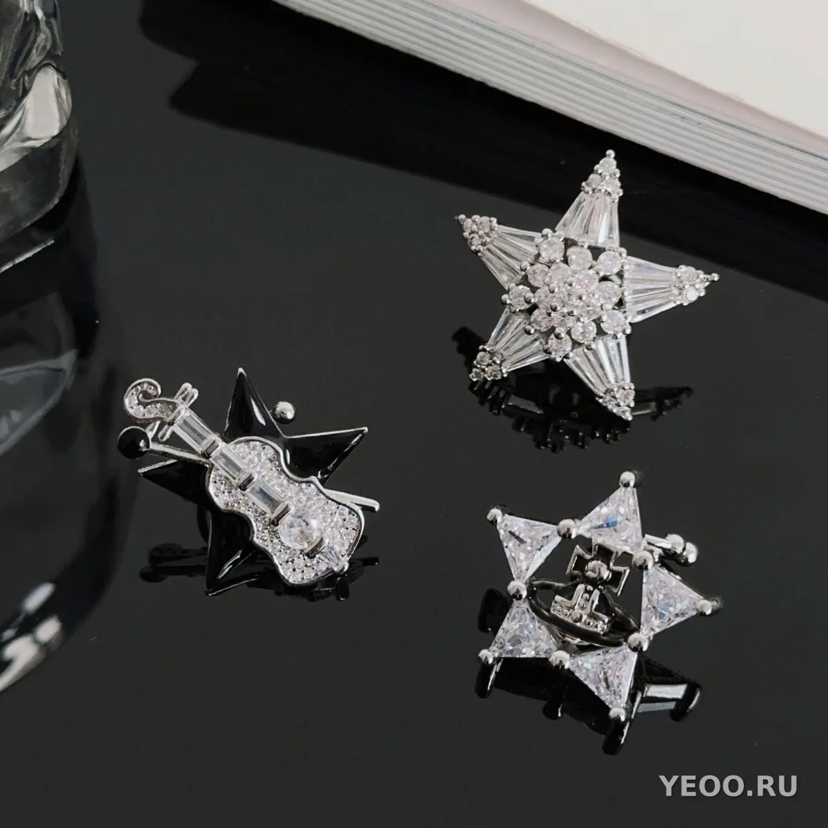 Серьги-клипсы для хрящика уха в форме звезды и скрипки, без прокола