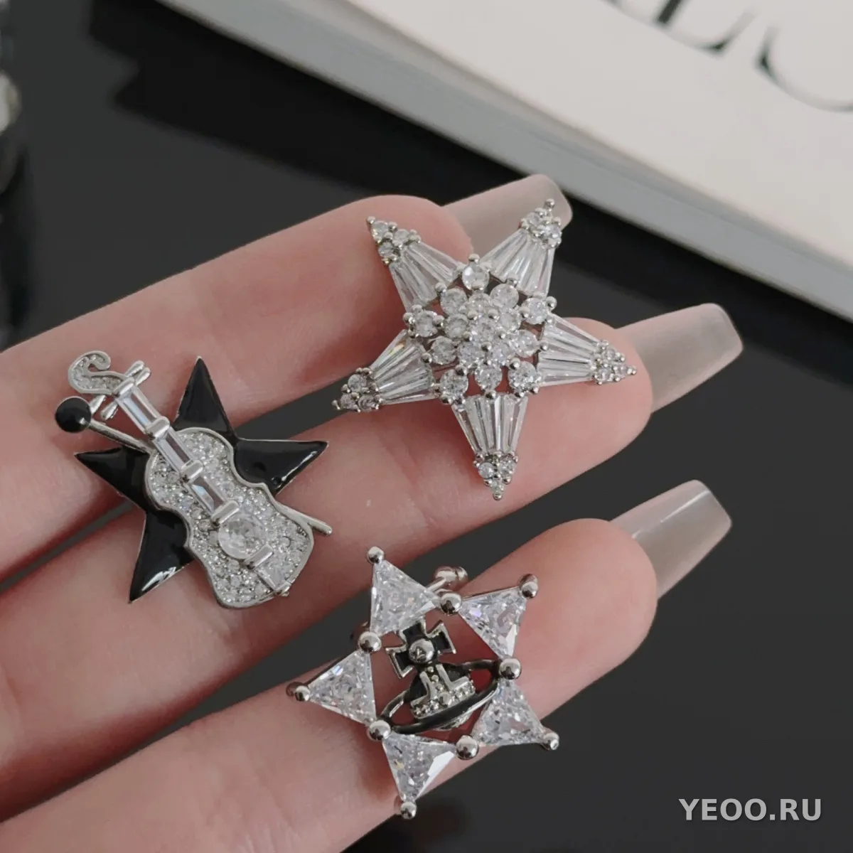 Серьги-клипсы для хрящика уха в форме звезды и скрипки, без прокола