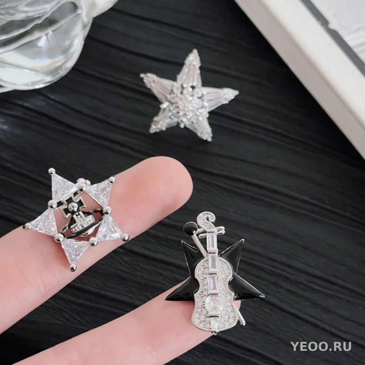 Серьги-клипсы для хрящика уха в форме звезды и скрипки, без прокола