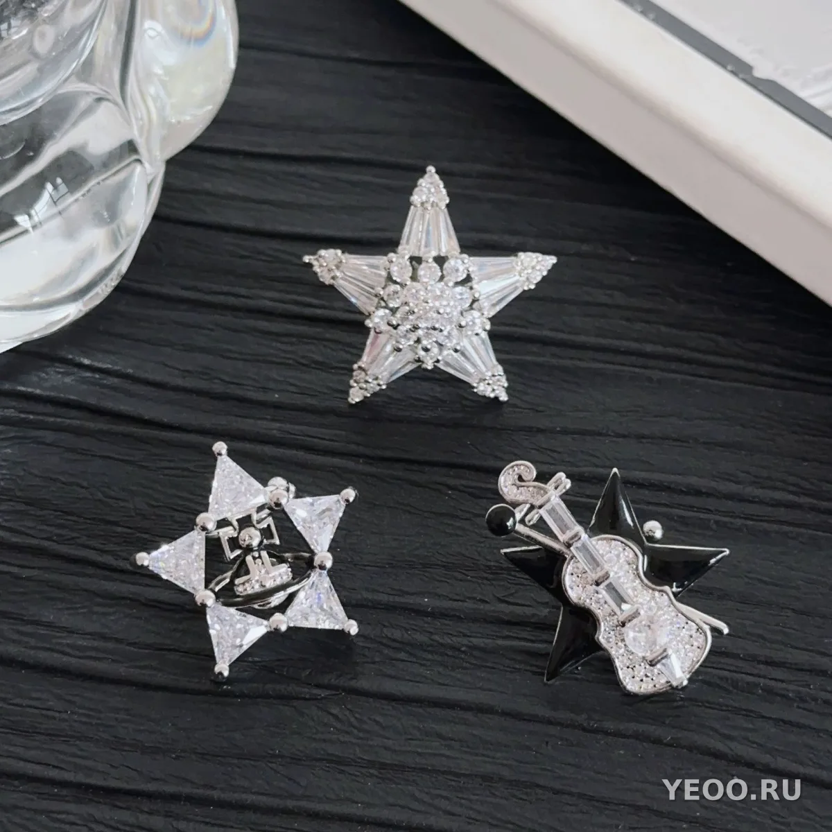 Серьги-клипсы для хрящика уха в форме звезды и скрипки, без прокола