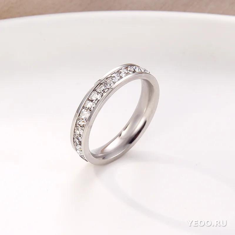 Кольцо женское из титановой стали с покрытием 18K розовое золото, однорядное или двухрядное, с фианитами