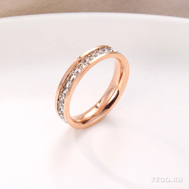 Кольцо женское из титановой стали с покрытием 18K розовое золото, однорядное или двухрядное, с фианитами