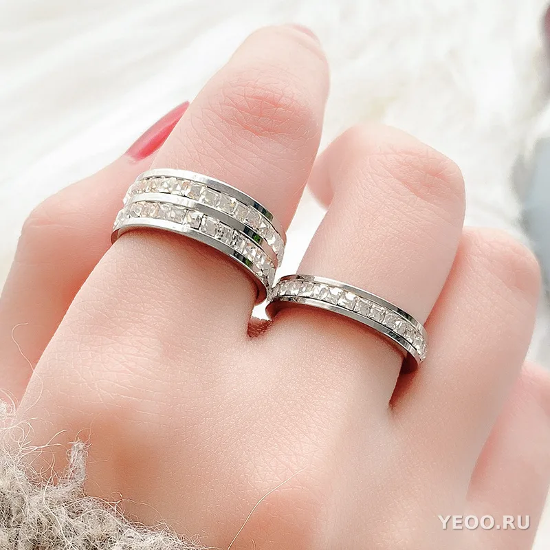 Кольцо женское из титановой стали с покрытием 18K розовое золото, однорядное или двухрядное, с фианитами