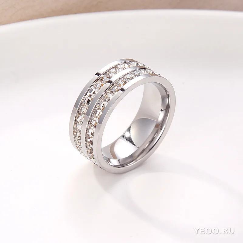 Кольцо женское из титановой стали с покрытием 18K розовое золото, однорядное или двухрядное, с фианитами