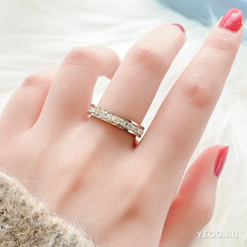 Кольцо женское из титановой стали с покрытием 18K розовое золото, однорядное или двухрядное, с фианитами