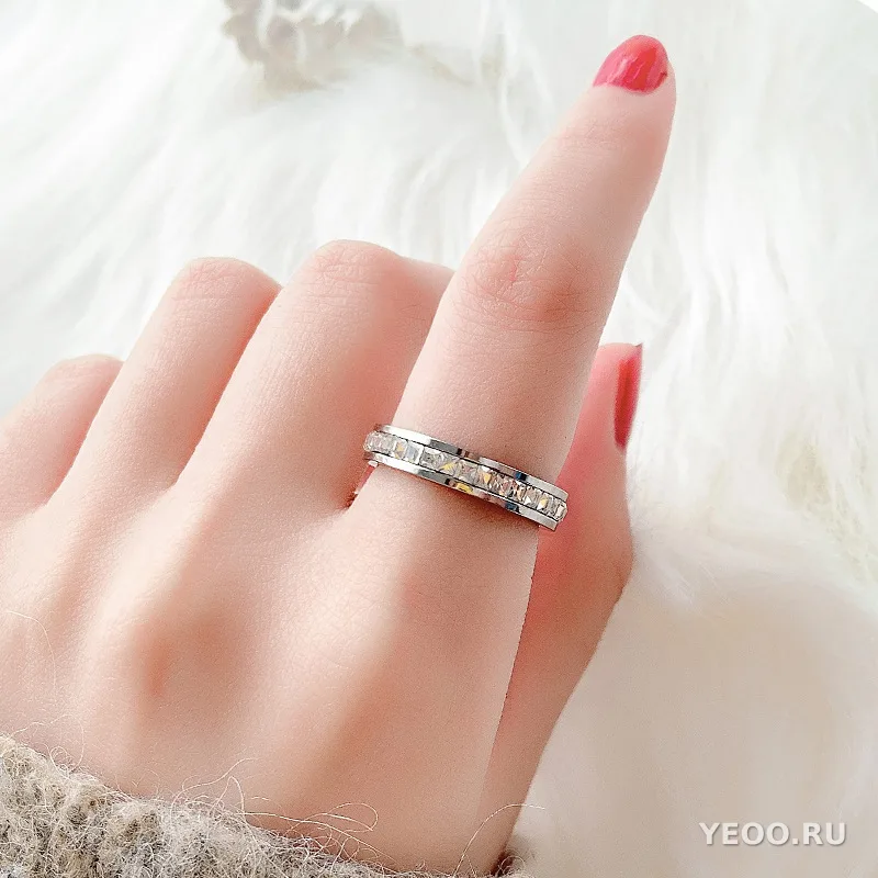 Кольцо женское из титановой стали с покрытием 18K розовое золото, однорядное или двухрядное, с фианитами