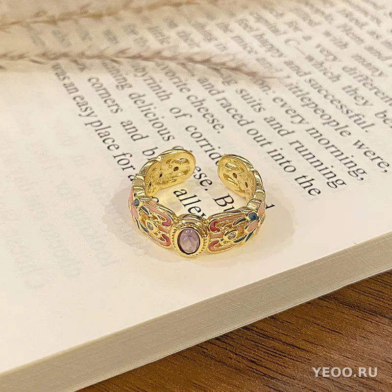 Кольцо женское с эмалью и цветочным узором, в китайском стиле, разомкнутое