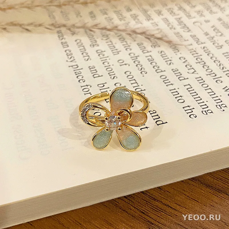 Кольцо женское с эмалью и цветочным узором, в китайском стиле, разомкнутое