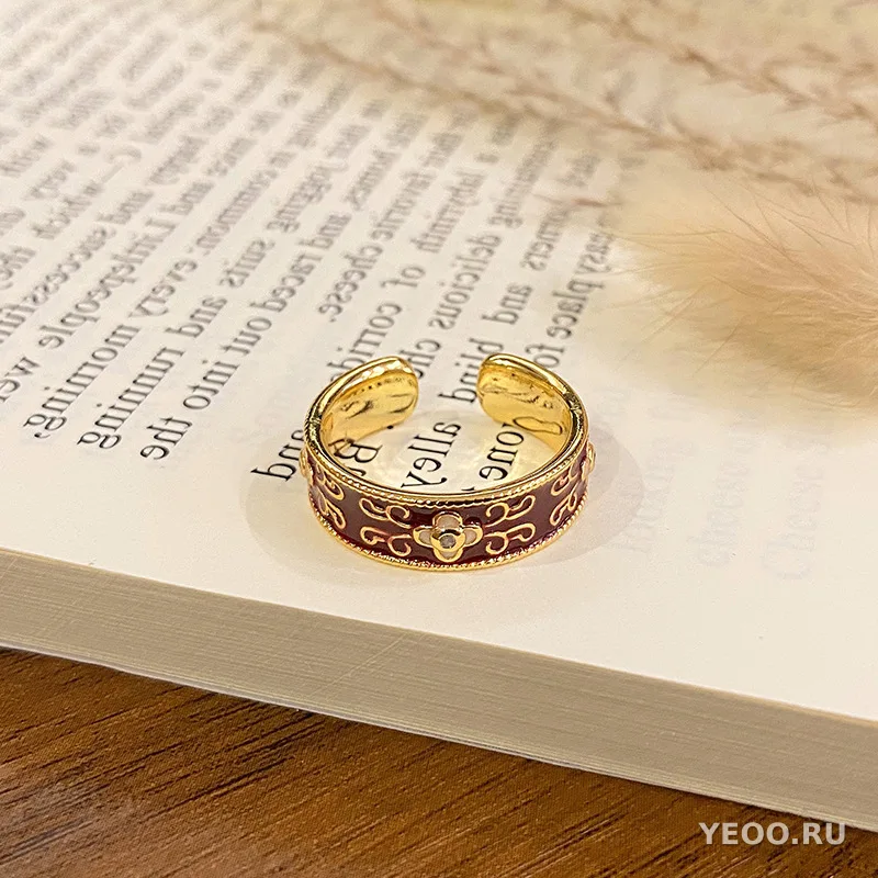 Кольцо женское с эмалью и цветочным узором, в китайском стиле, разомкнутое