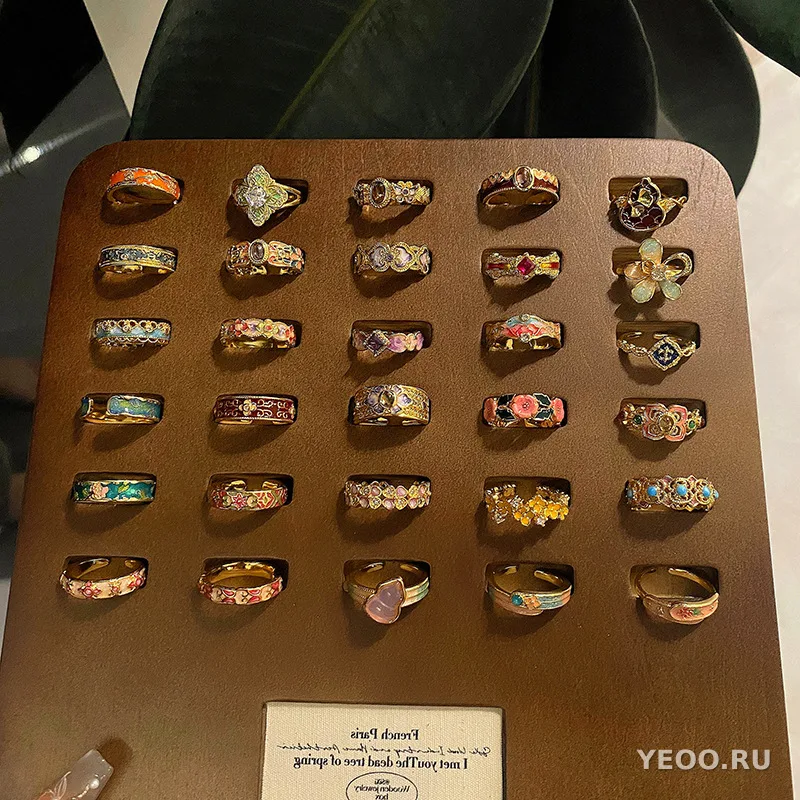 Кольцо женское с эмалью и цветочным узором, в китайском стиле, разомкнутое
