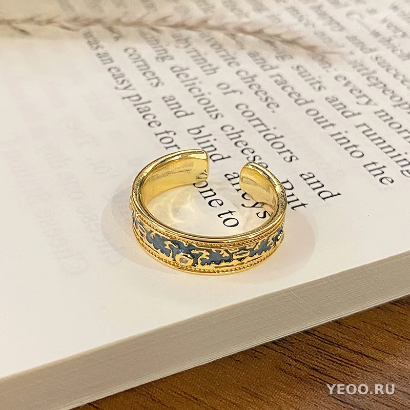 Кольцо женское с эмалью и цветочным узором, в китайском стиле, разомкнутое