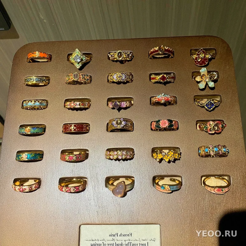 Кольцо женское с эмалью и цветочным узором, в китайском стиле, разомкнутое