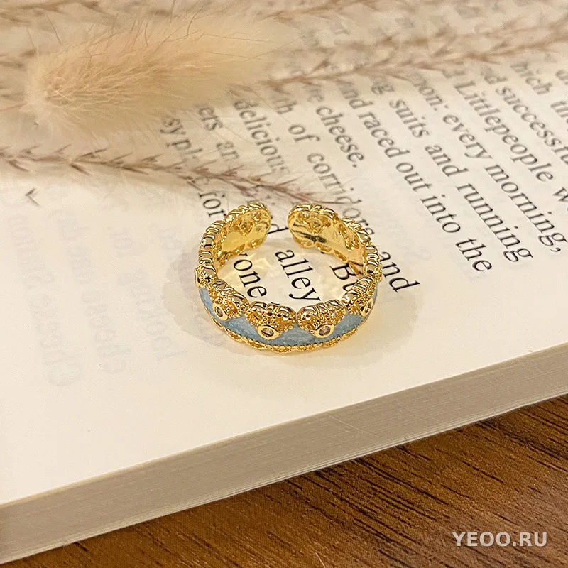Кольцо женское с эмалью и цветочным узором, в китайском стиле, разомкнутое