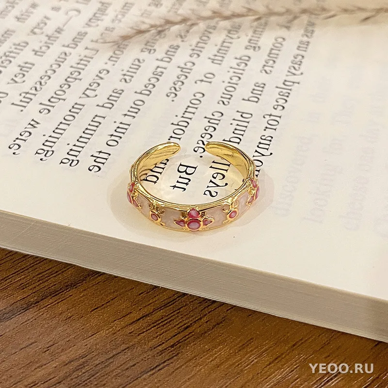 Кольцо женское с эмалью и цветочным узором, в китайском стиле, разомкнутое