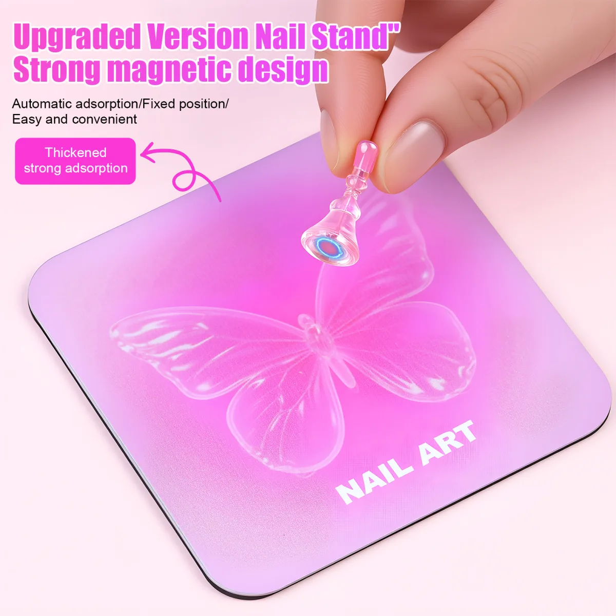 Накладные ногти в форме сердца с магнитным креплением на акриловой подставке