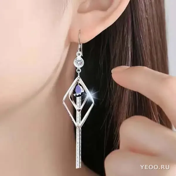 Серьги-подвески со стразами, геометрические формы, с кисточками