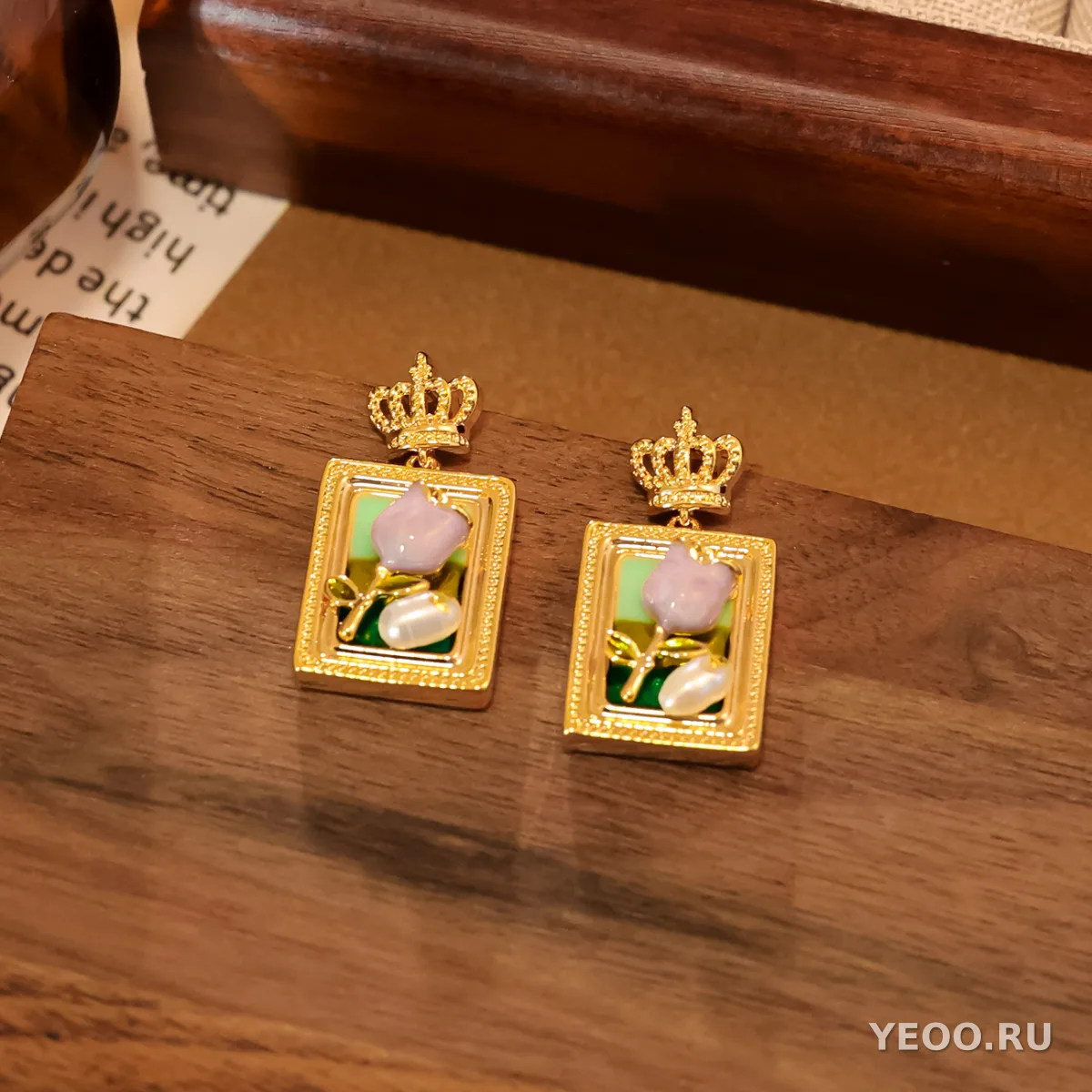 Серьги в стиле «Моне» с жемчугом, позолоченные, геометрическая форма U-образного силуэта