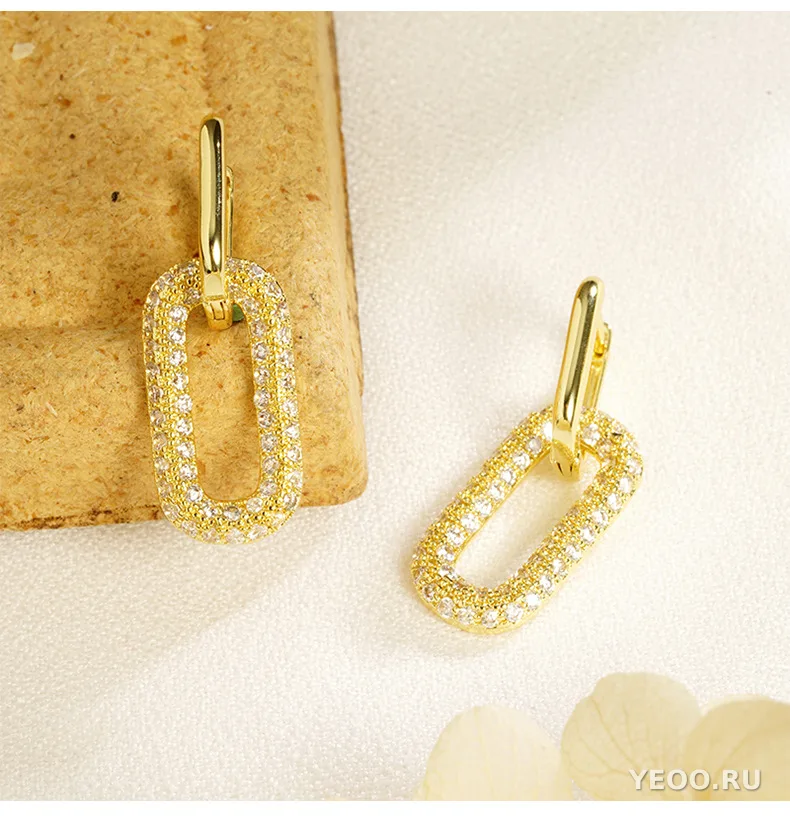 Серьги-подвески круглые геометрические из латуни с покрытием 18K золото