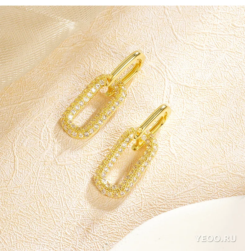 Серьги-подвески круглые геометрические из латуни с покрытием 18K золото