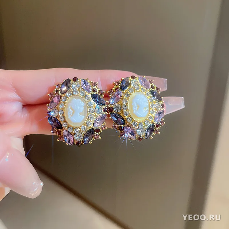 Крупные серьги-кисточки с искусственным хрусталём, каплевидные, в стиле бохо