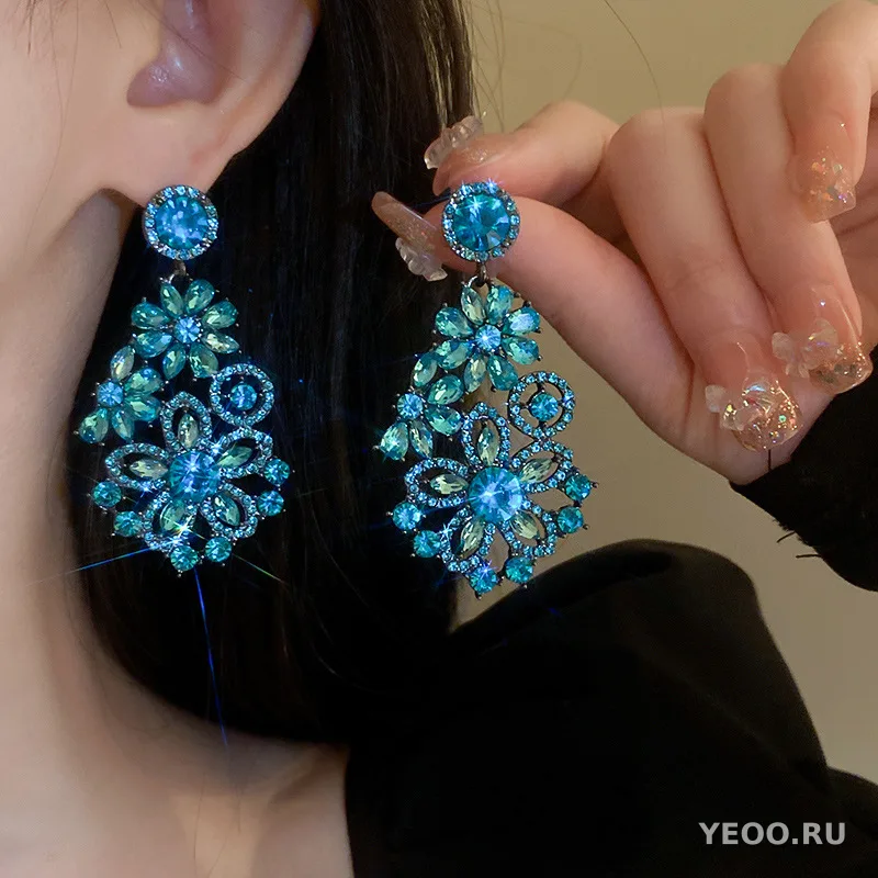 Крупные серьги-кисточки с искусственным хрусталём, каплевидные, в стиле бохо